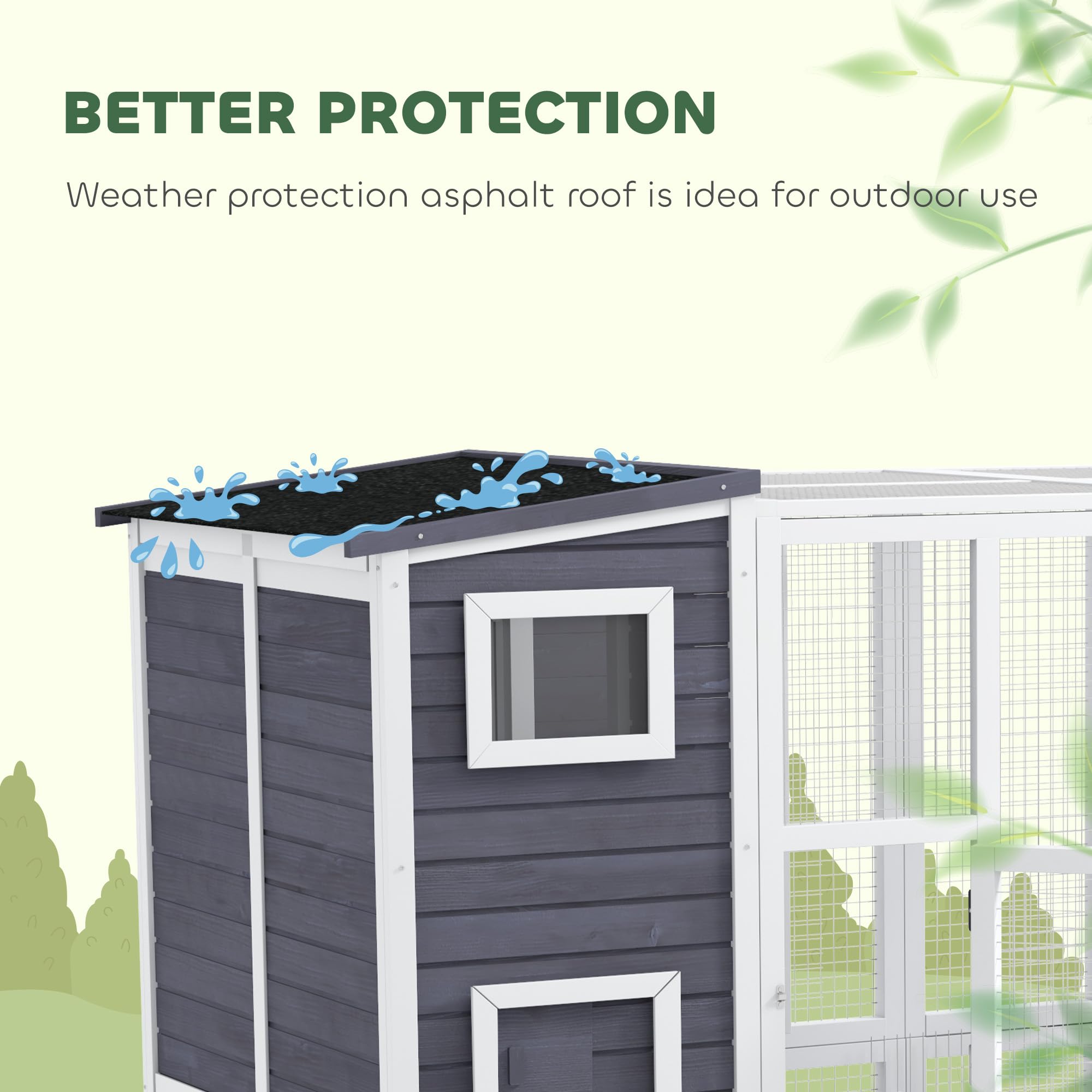 Pawhut Catio Outdoor Cat Enclosure, Wooden Cat Patio With Platforms, Waterproof Asphalt Roof, Ramps, 77 L, Light Gray